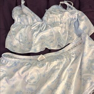 Light Blue Floral Satin Camisole and Shorts Sleep Set